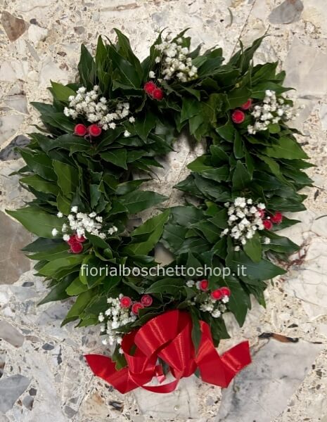 Coroncina di alloro per laurea con bacche e gipsofila