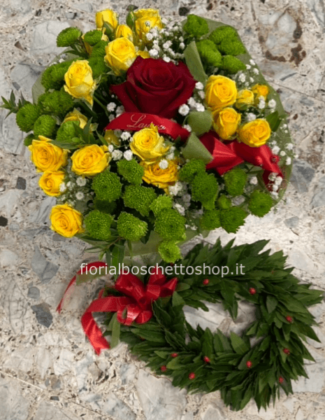 Composizione floreale e Coroncina alloro Laurea