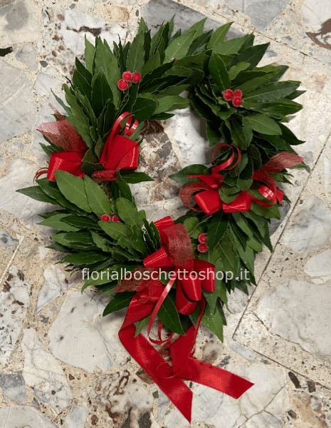  Coroncina di alloro per laurea con bacche e nastri Rossi