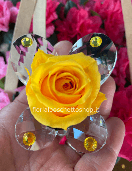 Farfalla con rosa stabilizzata